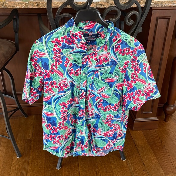 Vineyard Vines Slim Fit Murray Shirt- Tropical Print- Size Medium - Picture 1 of 6